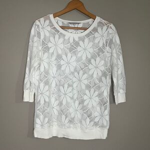 Redherring White Floral Semi Sheer‎ Top Size 8 Open Knit